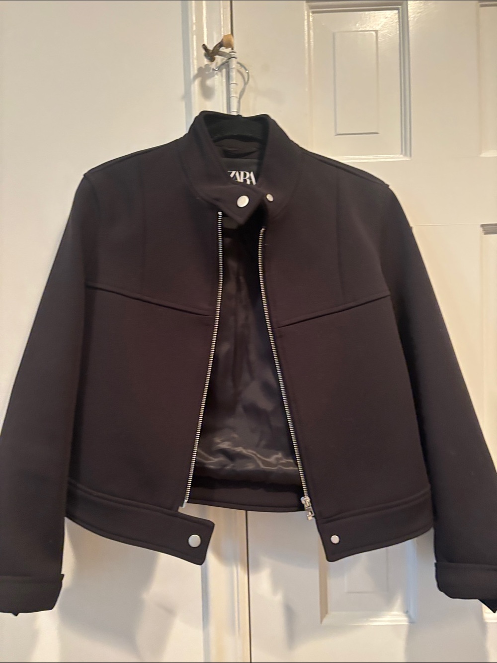 Zara Black Structured Cropped Bomber Jacket